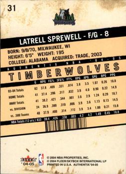 2004-05 Fleer Authentix #31 Latrell Sprewell Back