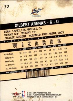 2004-05 Fleer Authentix #72 Gilbert Arenas Back