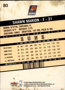 2004-05 Fleer Authentix #80 Shawn Marion Back