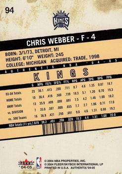 2004-05 Fleer Authentix #94 Chris Webber Back