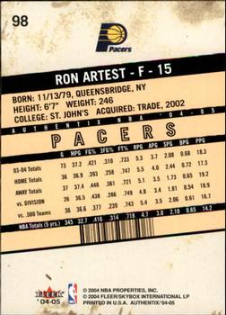 2004-05 Fleer Authentix #98 Ron Artest Back