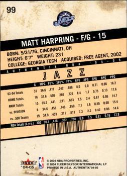 2004-05 Fleer Authentix #99 Matt Harpring Back