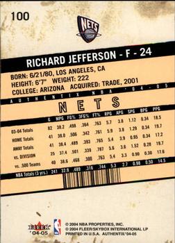 2004-05 Fleer Authentix #100 Richard Jefferson Back