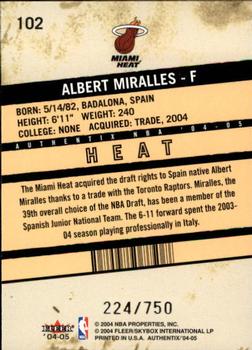 2004-05 Fleer Authentix #102 Albert Miralles Back