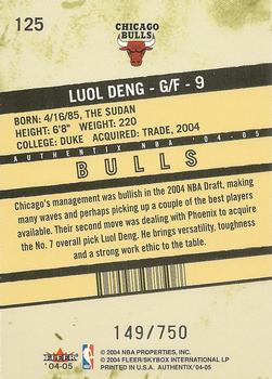 2004-05 Fleer Authentix #125 Luol Deng Back