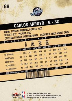 2004-05 Fleer Authentix #88 Carlos Arroyo Back