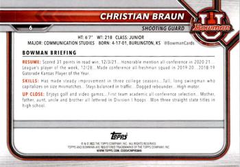 2021-22 Bowman University #6 Christian Braun Back