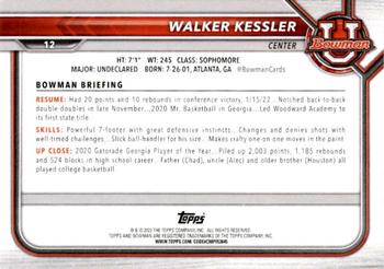 2021-22 Bowman University #12 Walker Kessler Back