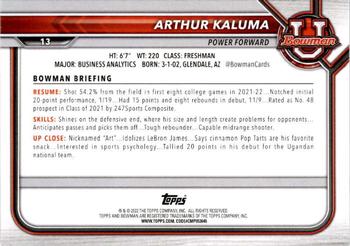 2021-22 Bowman University #13 Arthur Kaluma Back