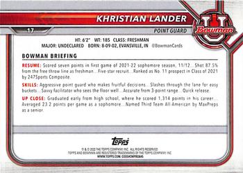 2021-22 Bowman University #17 Khristian Lander Back