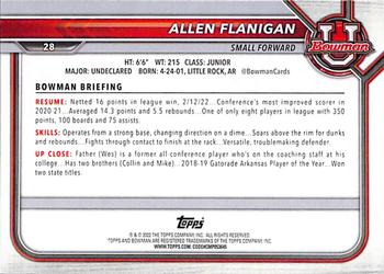2021-22 Bowman University #28 Allen Flanigan Back