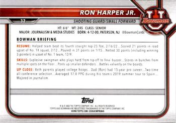 2021-22 Bowman University #32 Ron Harper Jr. Back