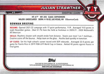 2021-22 Bowman University #43 Julian Strawther Back