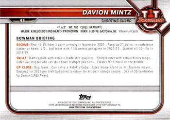 2021-22 Bowman University #45 Davion Mintz Back