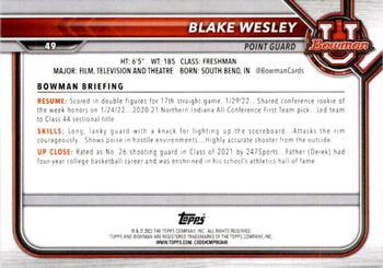 2021-22 Bowman University #49 Blake Wesley Back