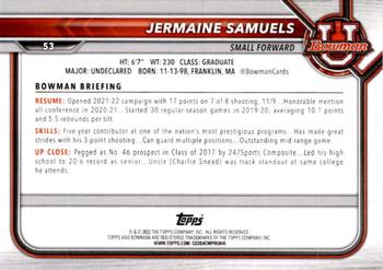 2021-22 Bowman University #53 Jermaine Samuels Back