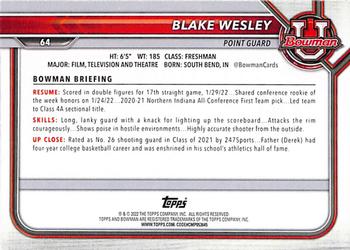 2021-22 Bowman University #64 Blake Wesley Back