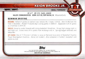 2021-22 Bowman University #70 Keion Brooks Jr. Back