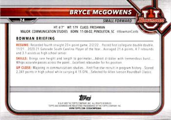 2021-22 Bowman University #74 Bryce McGowens Back