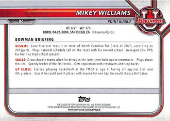 2021-22 Bowman University #86 Mikey Williams Back