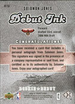 2006-07 Upper Deck Rookie Debut - Debut Ink #DI-SJ Solomon Jones Back