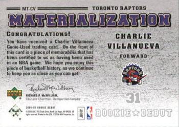 2006-07 Upper Deck Rookie Debut - Materialization #MT-CV Charlie Villanueva Back