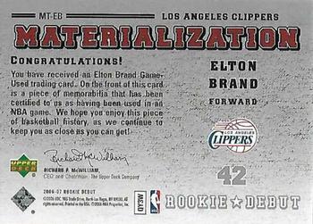 2006-07 Upper Deck Rookie Debut - Materialization #MT-EB Elton Brand Back