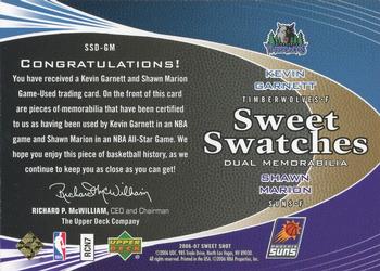 2006-07 Upper Deck Sweet Shot - Sweet Swatches Dual Gold #SSD-GM Kevin Garnett / Shawn Marion Back