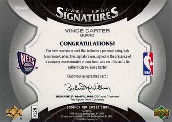 2006-07 Upper Deck Sweet Shot - Sweet Spot Signatures #SSS-VC Vince Carter Back