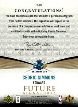 2006-07 Upper Deck Trilogy - Generations Future Signatures #FS-CS Cedric Simmons Back