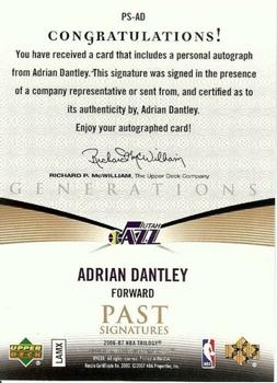 2006-07 Upper Deck Trilogy - Generations Past Signatures #PS-AD Adrian Dantley Back