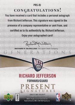 2006-07 Upper Deck Trilogy - Generations Present Signatures #PRS-RJ Richard Jefferson Back