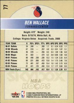 2004-05 Hoops #77 Ben Wallace Back