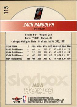 2004-05 Hoops #115 Zach Randolph Back