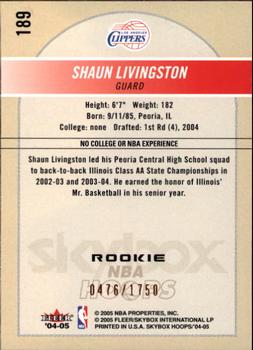 2004-05 Hoops #189 Shaun Livingston Back