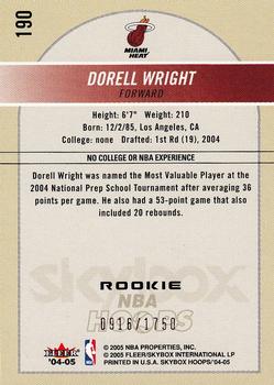 2004-05 Hoops #190 Dorell Wright Back