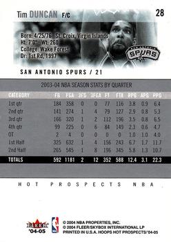 2004-05 Hoops Hot Prospects #28 Tim Duncan Back