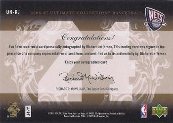 2006-07 Upper Deck Ultimate Collection - Numbers #UN-RJ Richard Jefferson Back