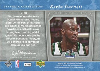 2006-07 Upper Deck Ultimate Collection - Premium Swatches #PR-KG Kevin Garnett Back