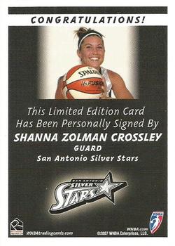 2007 Rittenhouse WNBA - Autographs #NNO Shanna Zolman Crossley Back