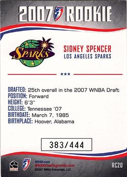 2007 Rittenhouse WNBA - Rookies #RC20 Sidney Spencer Back