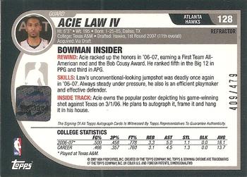 2007-08 Bowman - Chrome Refractors Rookie Autographs #128 Acie Law IV Back