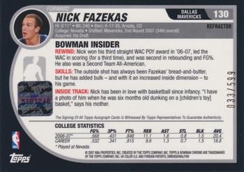 2007-08 Bowman - Chrome Refractors Rookie Autographs #130 Nick Fazekas Back