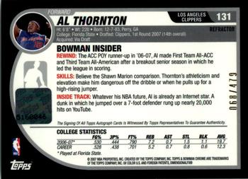 2007-08 Bowman - Chrome Refractors Rookie Autographs #131 Al Thornton Back