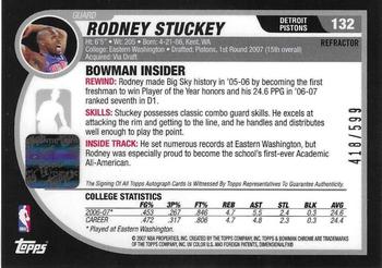 2007-08 Bowman - Chrome Refractors Rookie Autographs #132 Rodney Stuckey Back