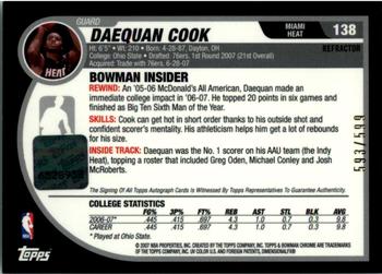 2007-08 Bowman - Chrome Refractors Rookie Autographs #138 Daequan Cook Back