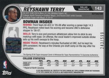 2007-08 Bowman - Chrome Refractors Rookie Autographs #143 Reyshawn Terry Back
