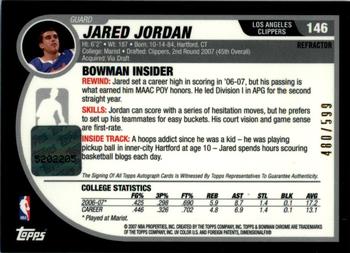 2007-08 Bowman - Chrome Refractors Rookie Autographs #146 Jared Jordan Back