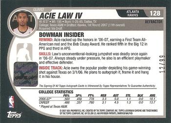 2007-08 Bowman - Chrome Refractors Rookie Autographs Black #128 Acie Law IV Back