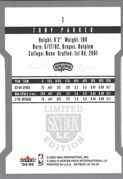 2004-05 SkyBox LE #1 Tony Parker Back